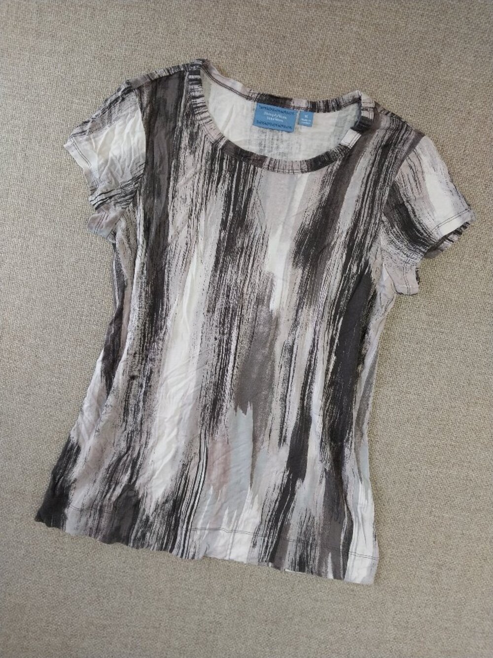 Simply Vera Vera Wang Abstract Brushstroke Print T-Shirt Top Gray Black Size M